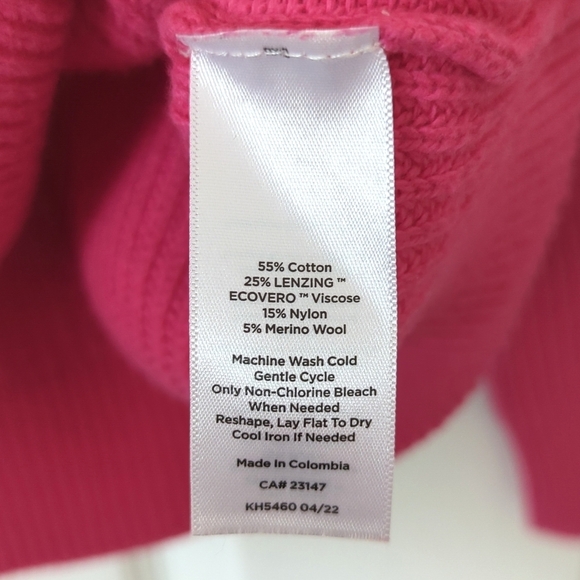 Talbots Merino Wool Blend Ribbed Knit Spread Zipped Collar Sweater Hot Pink SP - Picture 5 of 11